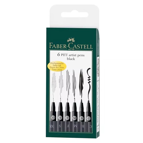 Faber Castell Pitt Artist Pens Wallet of 6 Black