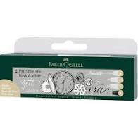 Faber Castell Pitt Artists Pen Wallet of 4 Black & White
