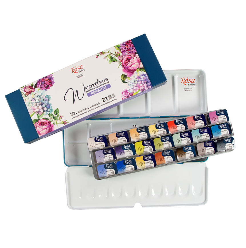 Watercolour Paints Romantic 21 Asst. Colour Full Pans Turquoise Metal Case
