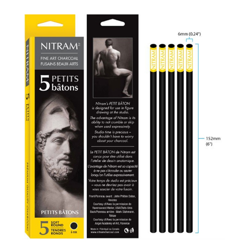 Nitram Charcoal Petits Batons Soft Round 6mm - 5 Pack