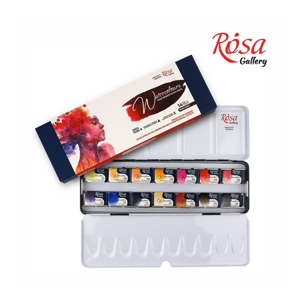 Watercolour Paints Portrait 14 Asst. Colours Full Pan Indigo Metal Case
