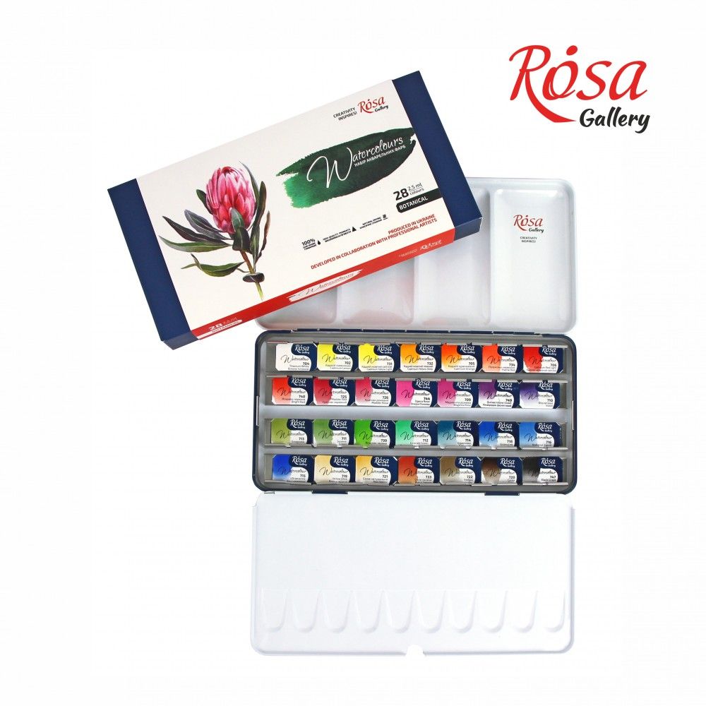 Watercolour Paints Botanical 28 Asst. Colours Full Pans Indigo Metal Case