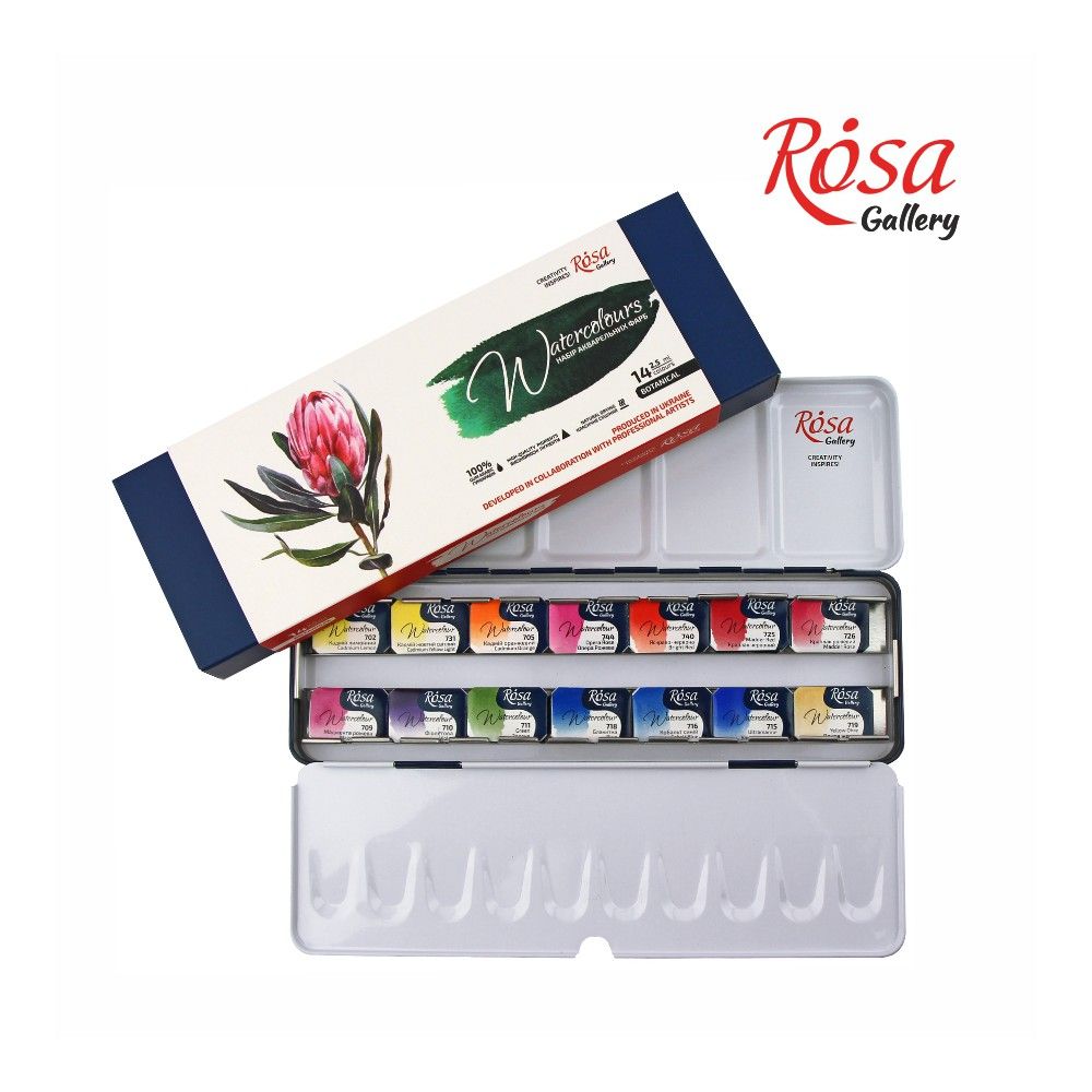 Watercolour Paints Botanical 14 Asst. Colour Full Pans Indigo Metal Case