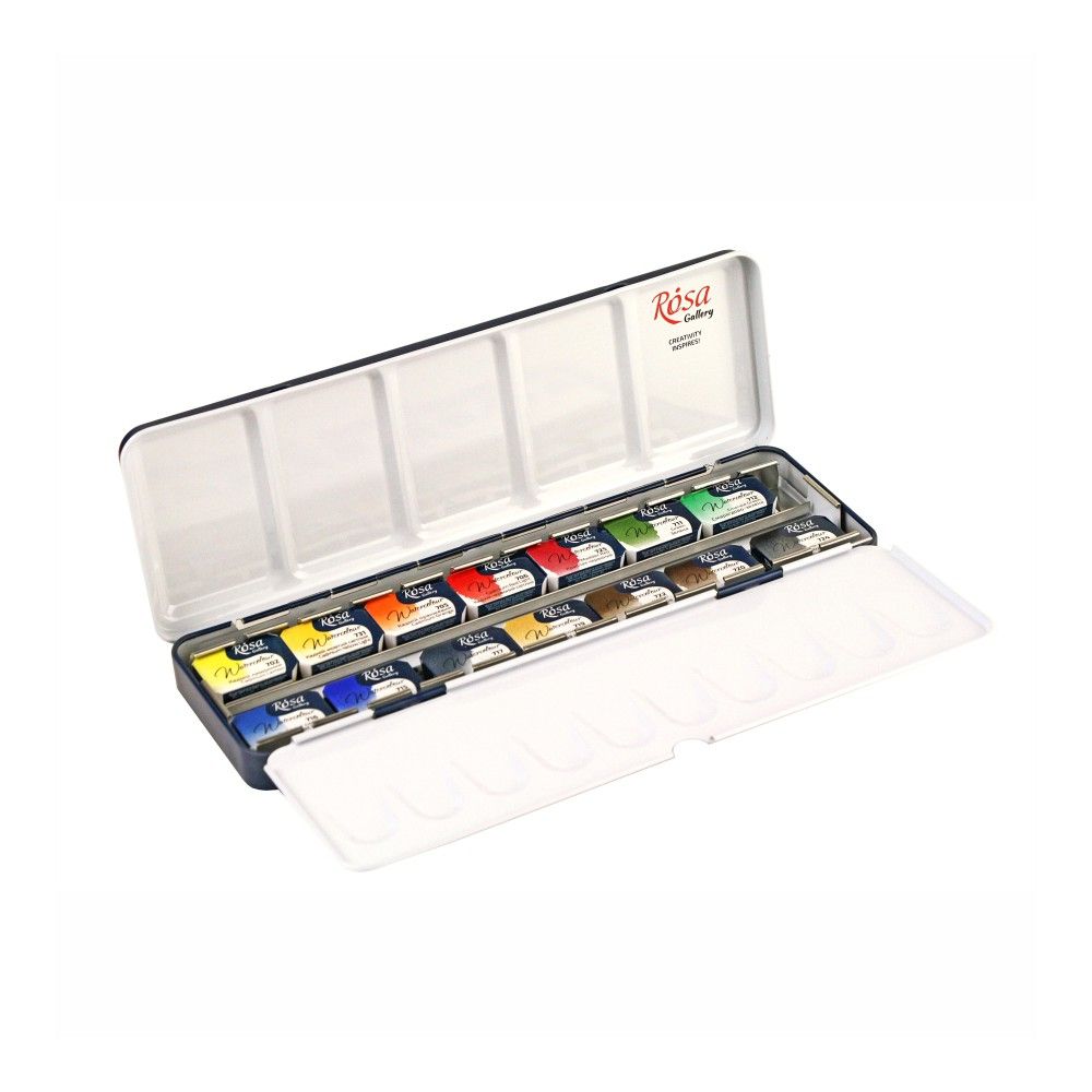 Rosa Watercolour Paints Classic 14 Asst. Colours Full Pans Indigo Metal Case
