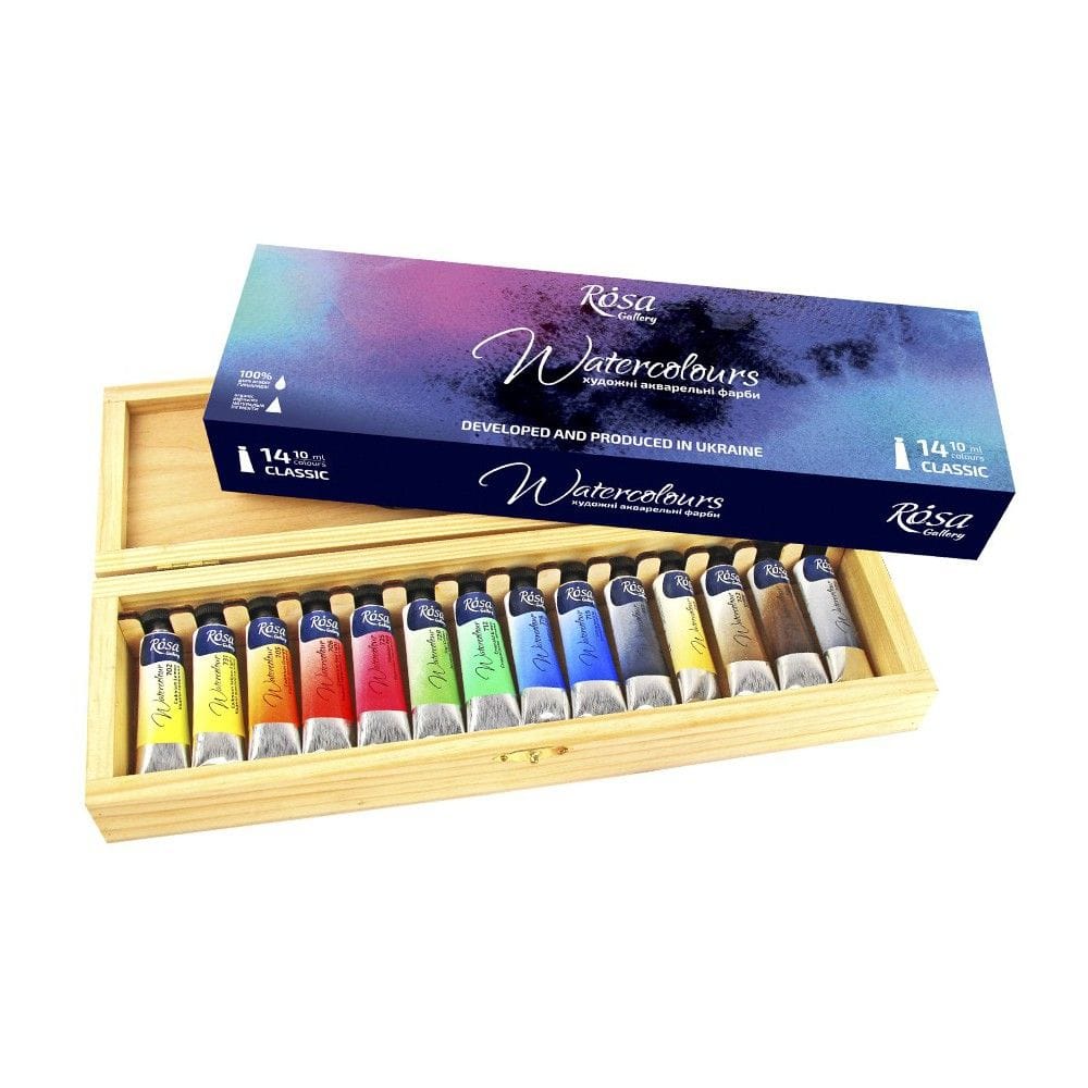 Rosa Watercolours Tubes 14 Asst. Colours 10ml Wooden Box