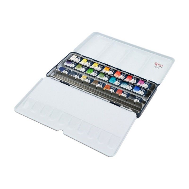 Watercolour Paints Modern 21 Asst. Colours Full Pans Indigo Metal Case