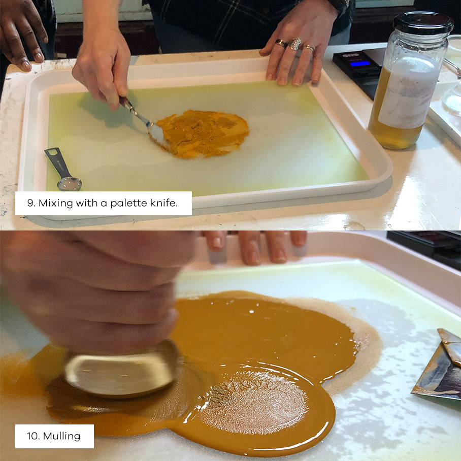 Adding binder to the pigment and mixing