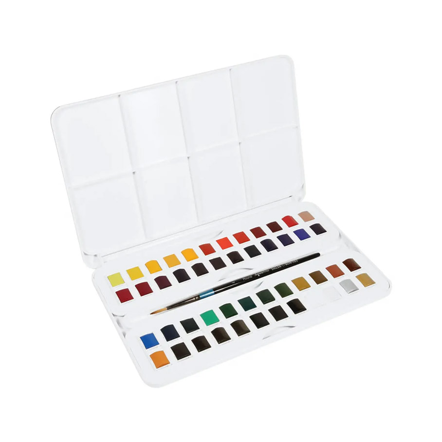 The open set of 48 half pan paints, with brush inc