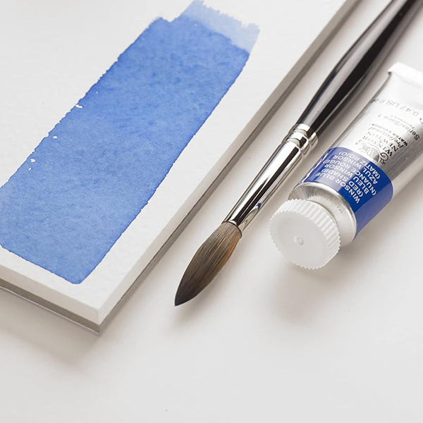 Winsor & Newton paint tube alongside a brush and p