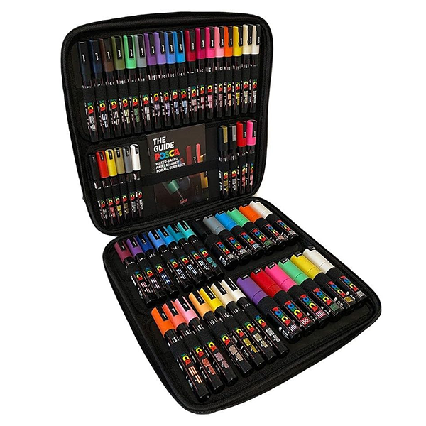 A set of 54 Posca pens in a large black zip case
