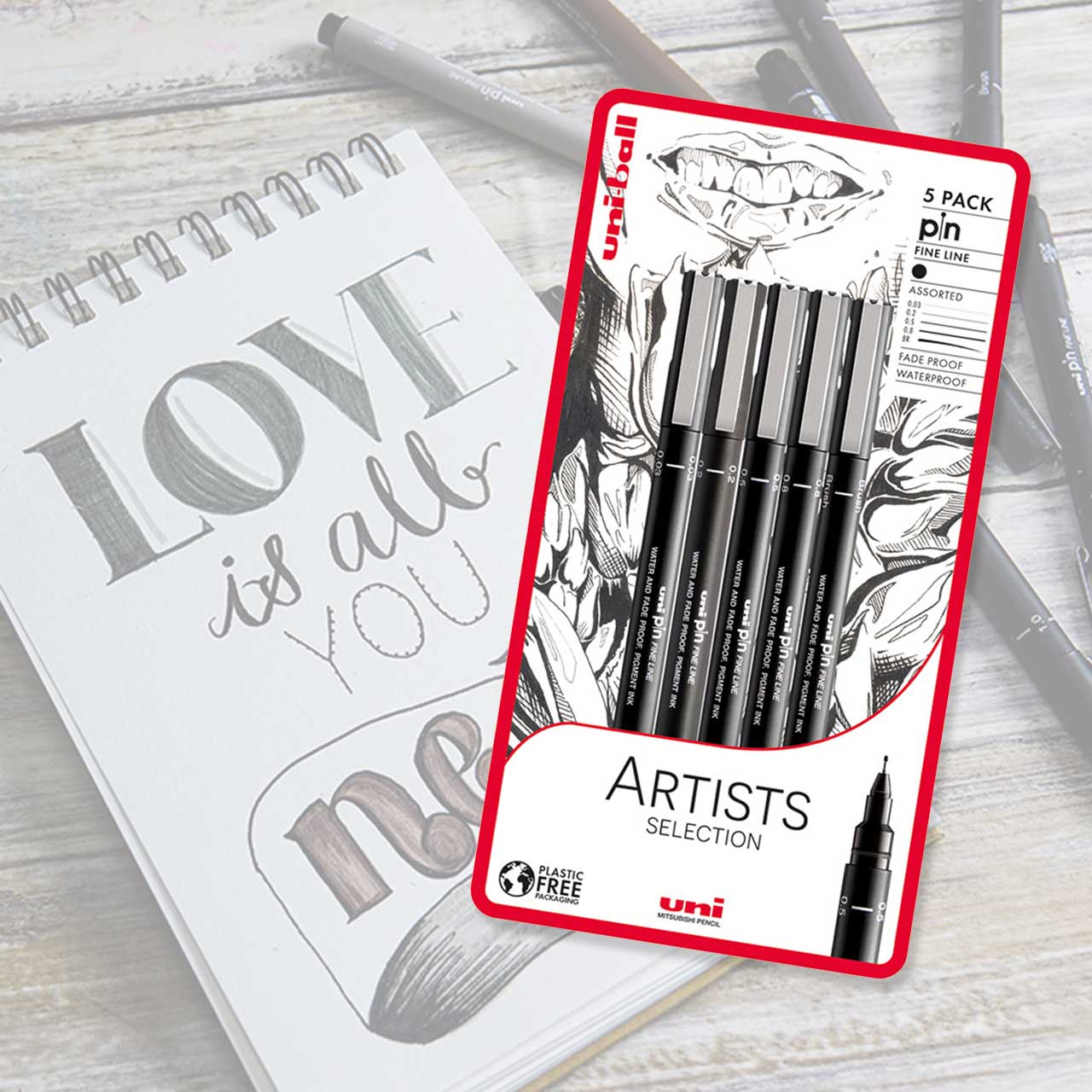 Uni Pin Black Fineliner 5 Piece Set