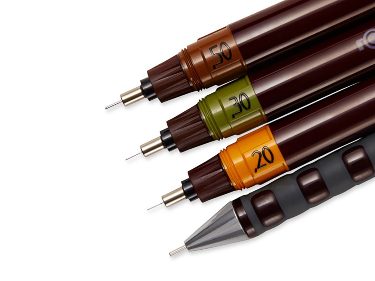 rotring technical pens in a row